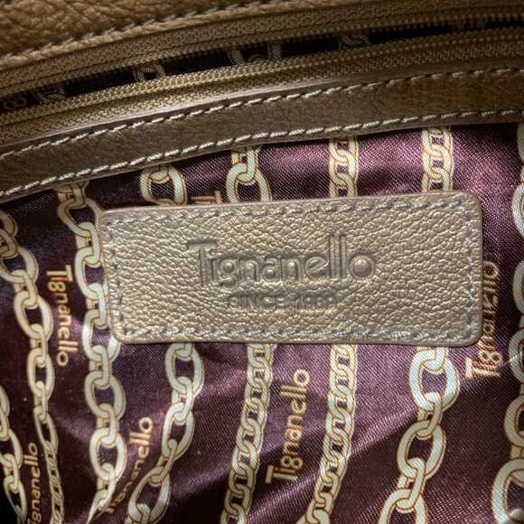 TIGNANELLO Metallic Bronze Leather Hobo Bucket Shoulder Bag + Keychain, Wallet - Picture 10 of 14